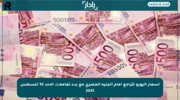 أسعار اليورو تتراجع أمام الجنيه المصري مع بدء تعاملات الأحد 10 أغسطس 2025